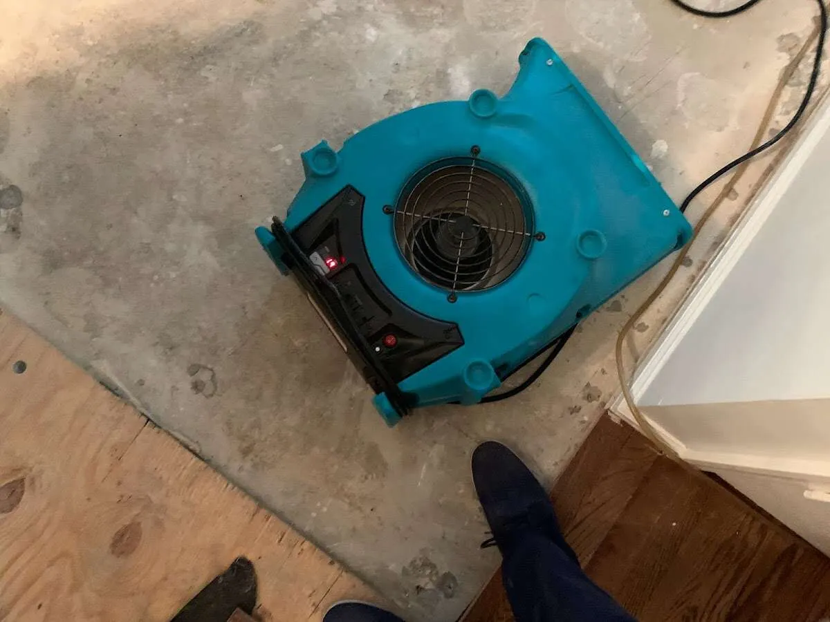 Air mover drying subfloor during Leak Detection & Repair in Mascotte